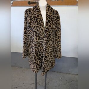 Leopard Print Faux Fur Swing Coat XL